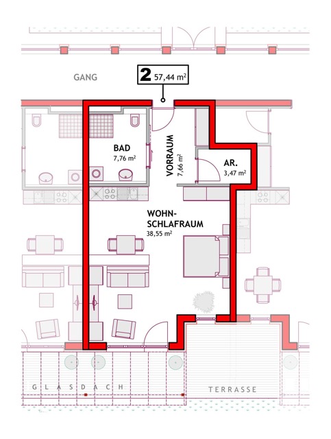 Wohnung 2 / 57 m2