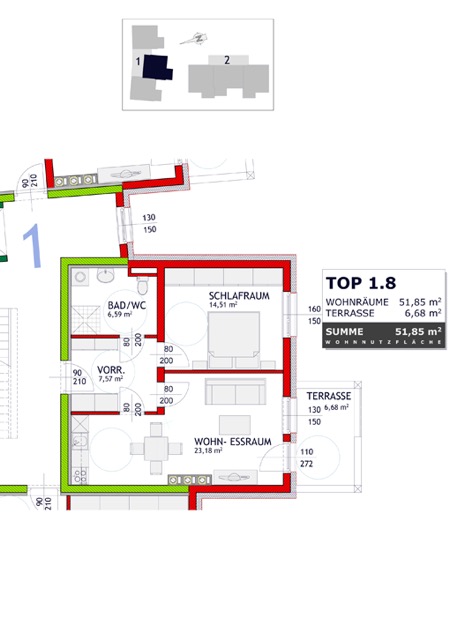 St. 1 / 2.OG / Top 1.8 Betreubares Wohnen